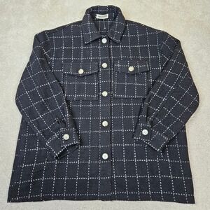 Charlotte Avery Black White Checkered Tweed Jacket Women's Sz L Minimalist Urban